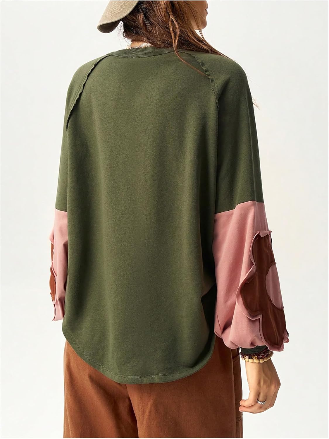 Women's Oversized Sweatshirt Boho Tops Patchwork Crewneck Sweatshirt Floral Long Sleeve Pullover Tops - Image 2