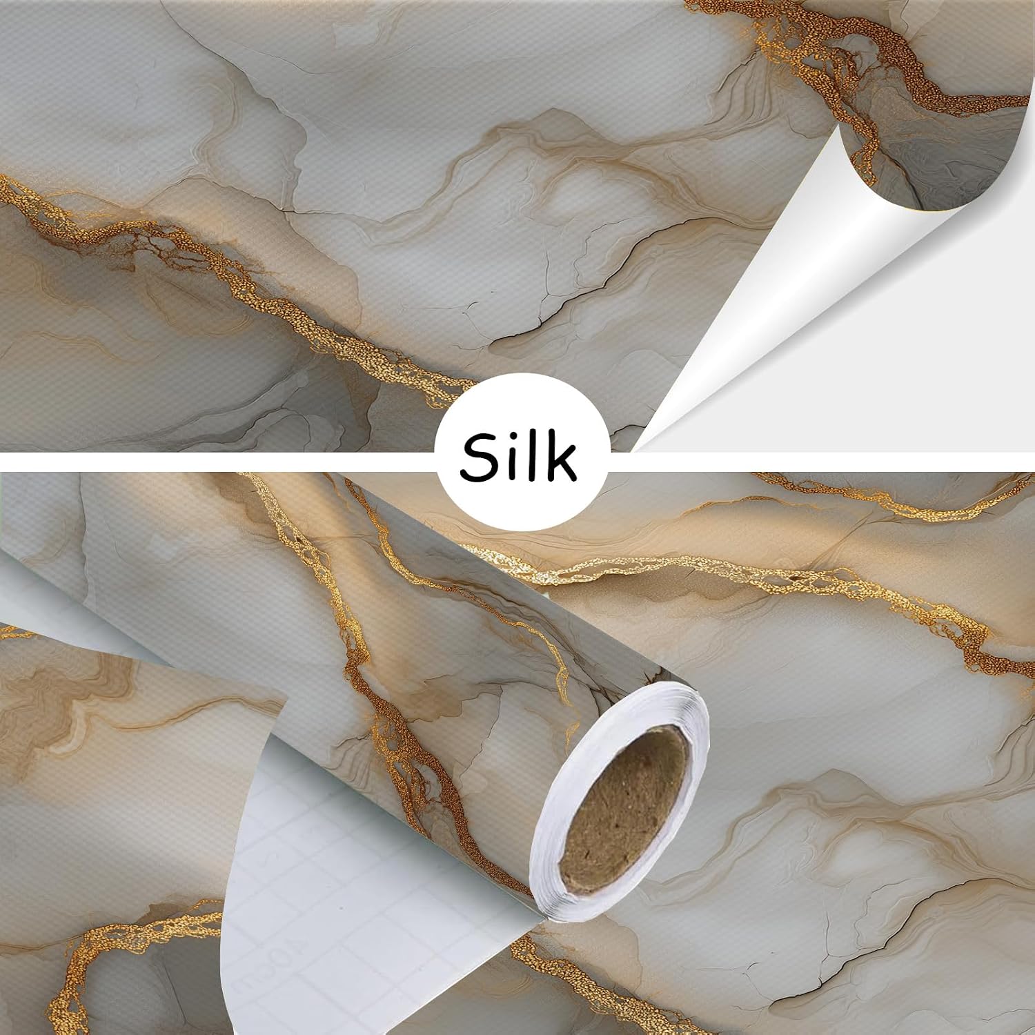 White Gold Marble Wall Mural, 78.7" x 78.7" Mural, Luxury Marble Wallpaper Murals for Bedroom, Abstract Modern Murals Poster Hd Photo for Living Room Home Decor (Peel and Stick)