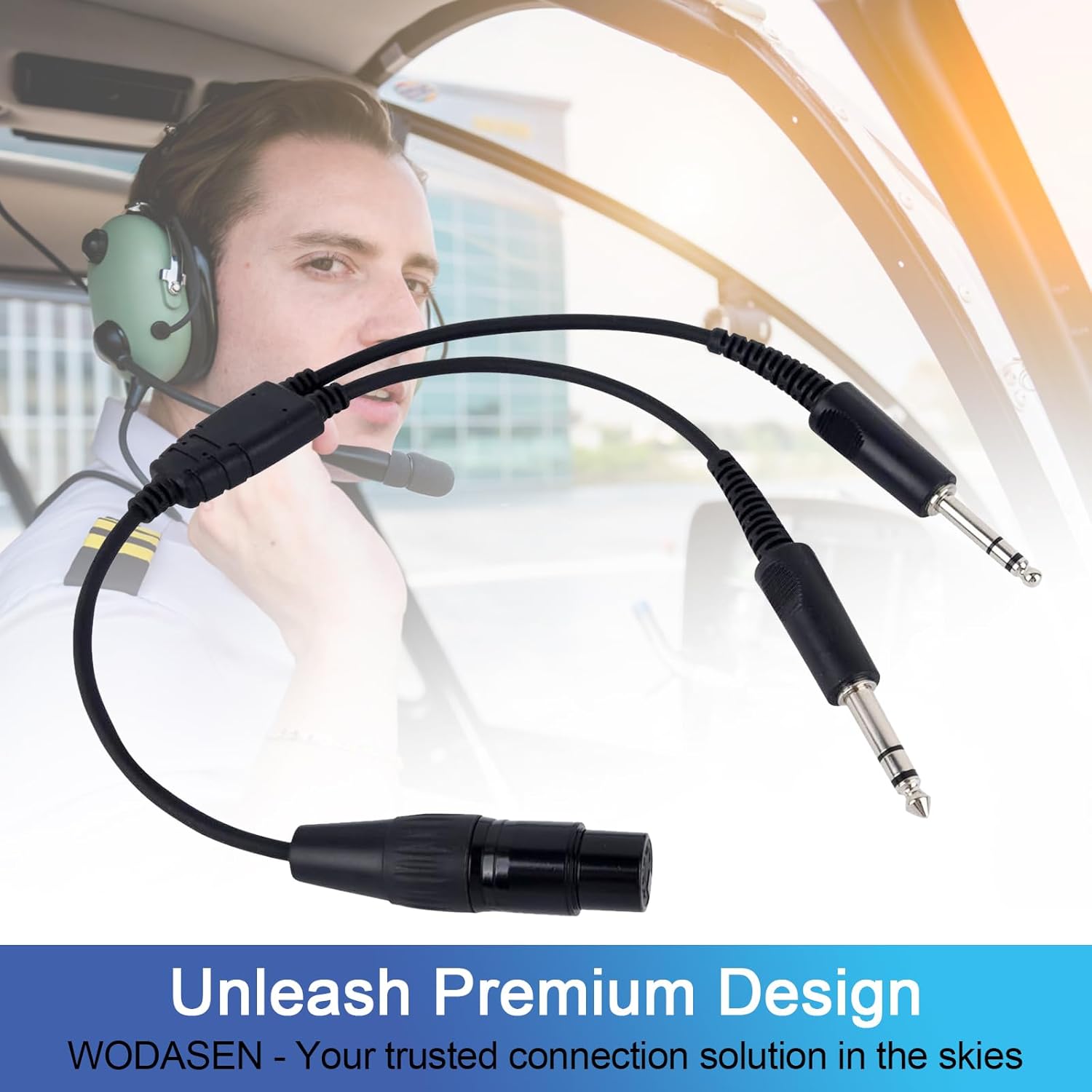 WODASEN Aviation Headset Adapter for Airbus XLR 5 Pin Head to GA Dual Plugs Connector