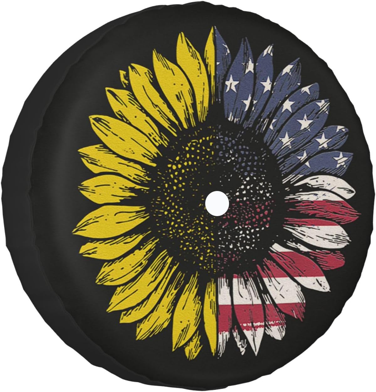 American Flag Sunflower Spare Tire Cover with Backup Camera Hole Universal Fit for Wrangler Rv SUV Truck Travel Trailer JL, Waterproof Dust-Proof Leather Wheel Protectors