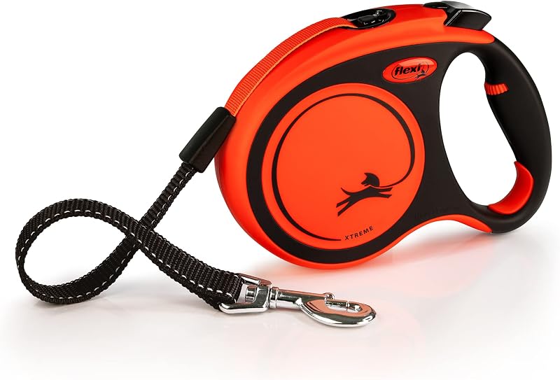 Guia Retrátil para Cães FLEXI Xtreme com Fita, Grande, 4,88 m, Laranja/Preto