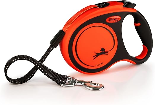 FLEXI New Classic Tape Retractable Dog Leash for Large Dogs Upto 143 lbs. 16 ft., Orange/Black |Tangle Free Pet Walking Leash with One-Handed Brake, Pause, Lock |German Quality Product