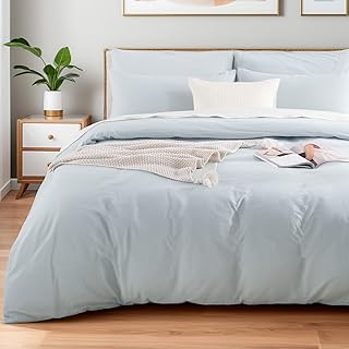 NEXHOME PRO Duvet Cover Set Queen Size Linen Look Textured Natural 100% ...