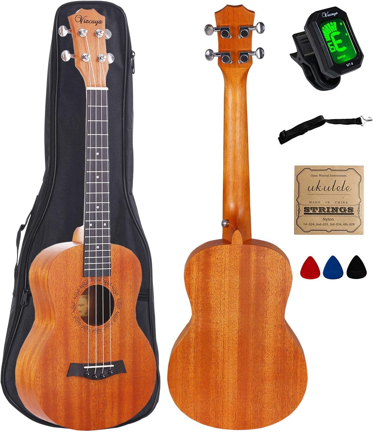 Vizcaya Tenor Ukulele 26 inch with Ukulele Accessories,Gig Bag,Strap,Nylon String,Electric Tuner,Picks (Mahogany 26 Tenor)