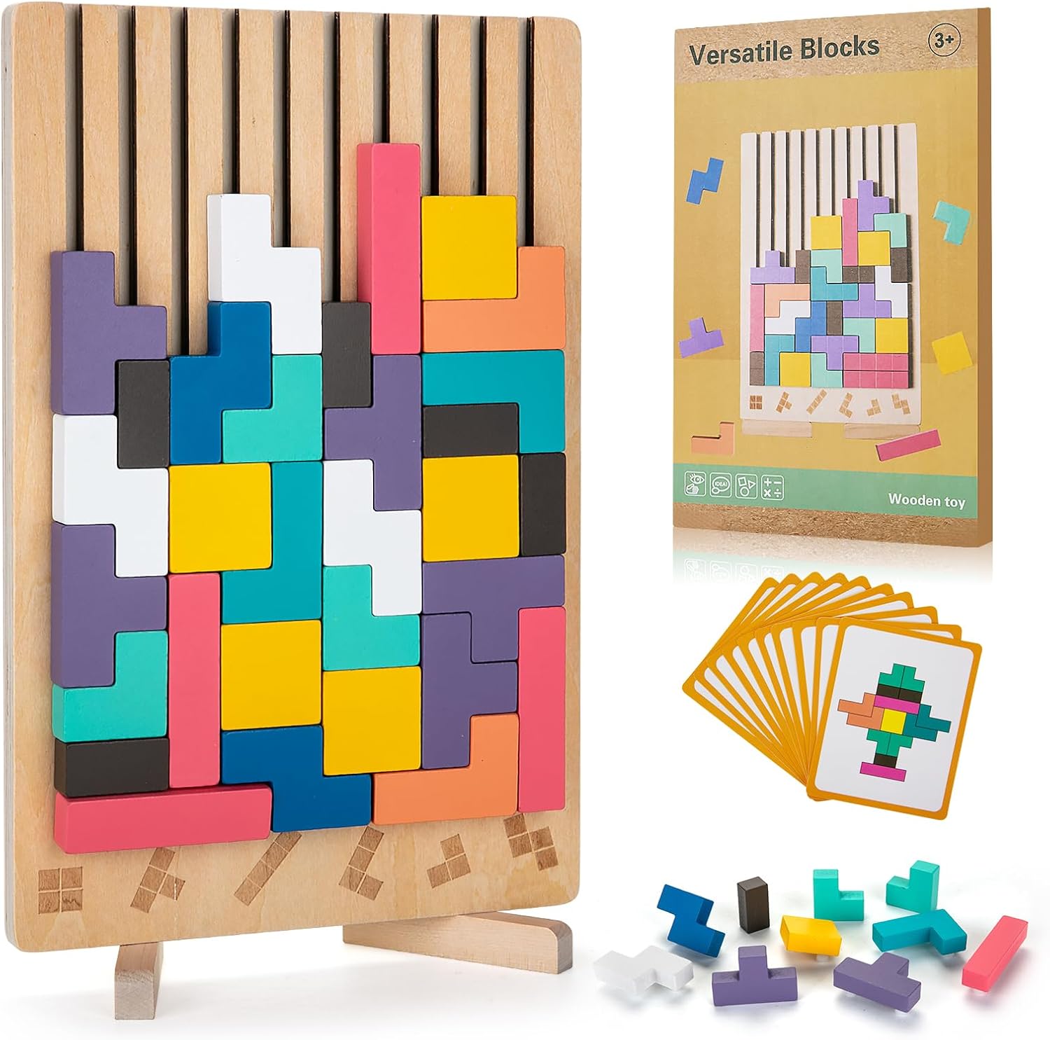 Montessori Wooden Stacking Puzzle Toy, Colored 3D Russian Block Stacking Jigsaw Puzzle Toy, Giant Building Block Board Game Educational Toys for Kids Brain Teasers for Toddlers 3-6 Years