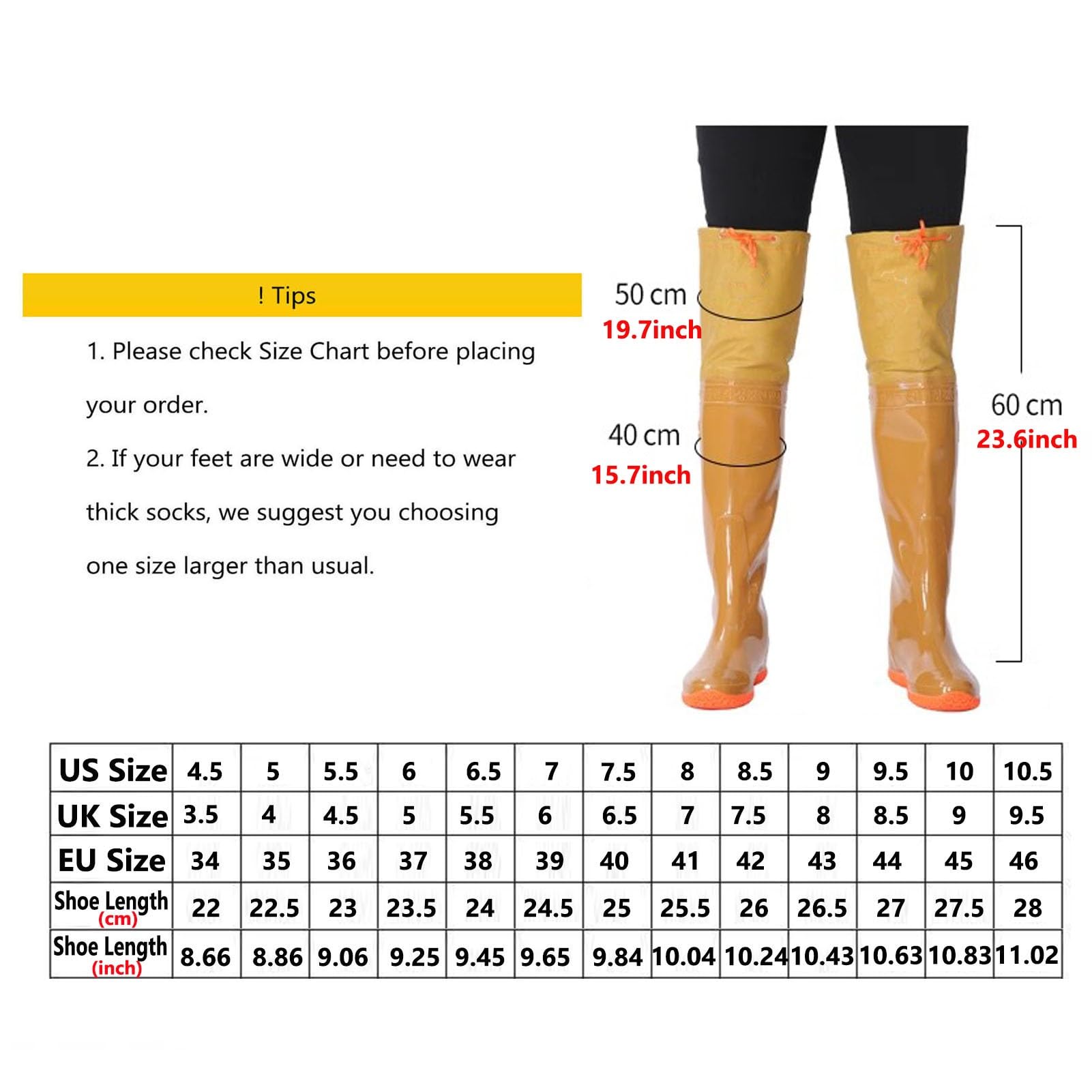 Wodery PVC do połowy uda, Wodery wędkarskie z PVC, wodoodporne, lekkie, bieżnikowaną podeszwą, żółte, różne rozmiary w Wielkiej Brytanii