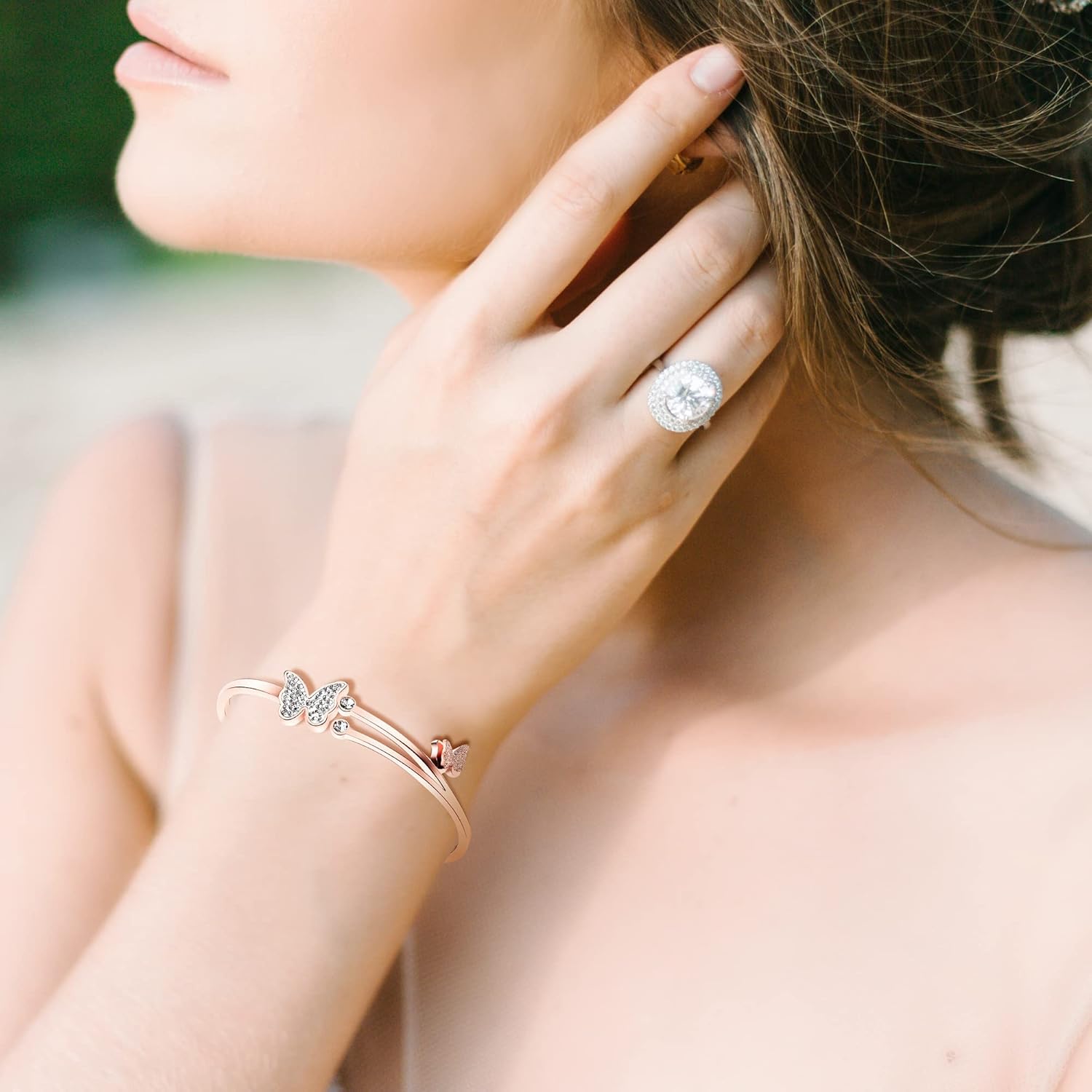 Rose Gold Cuff Bracelets for women, Birthday Mother's Day Gifts for Mom Wife Daughter Sister Friendship