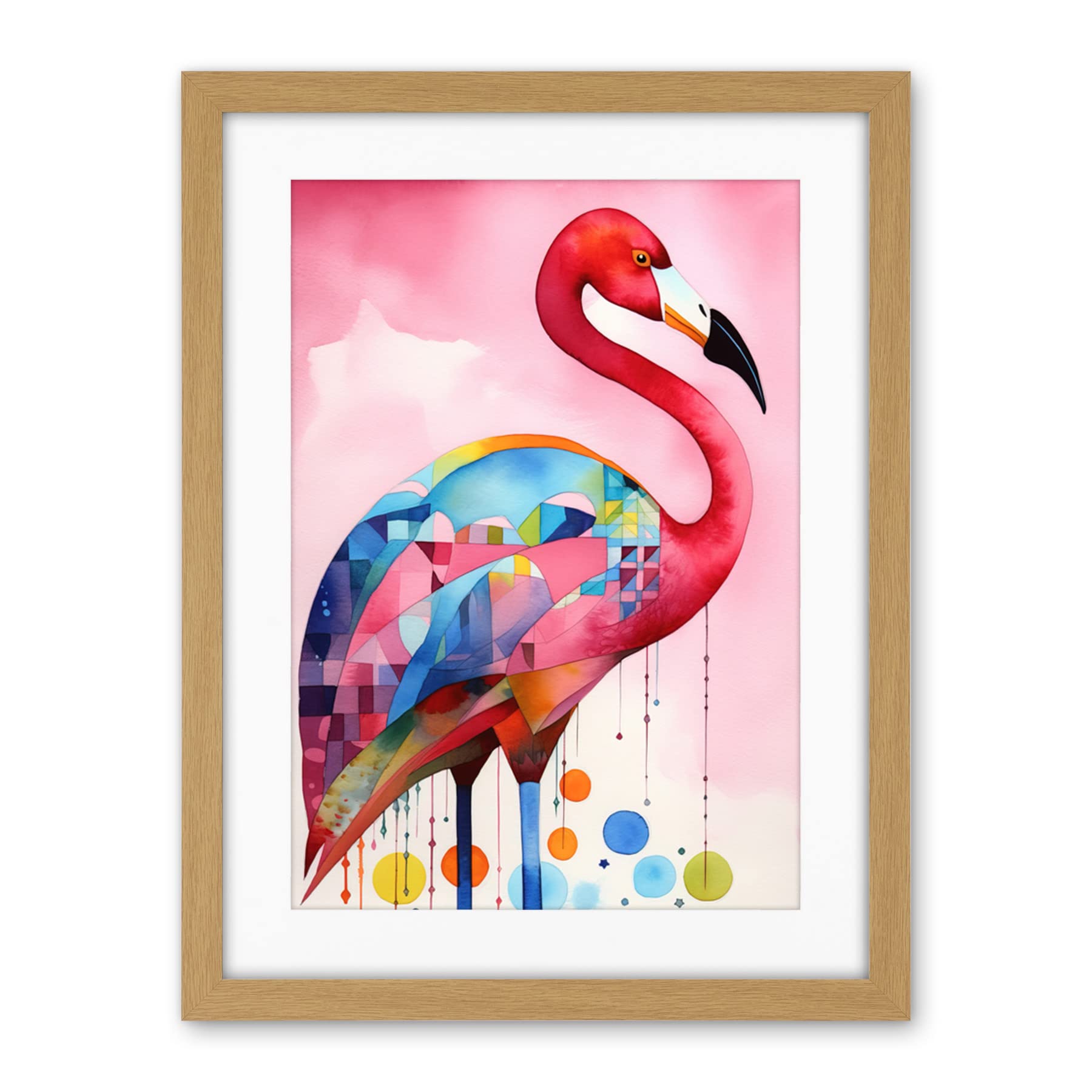 Artery8 Flamingo Bird Folk Art Watercolour Painting Artwork Framed Wall Art Print 18X24 Inch