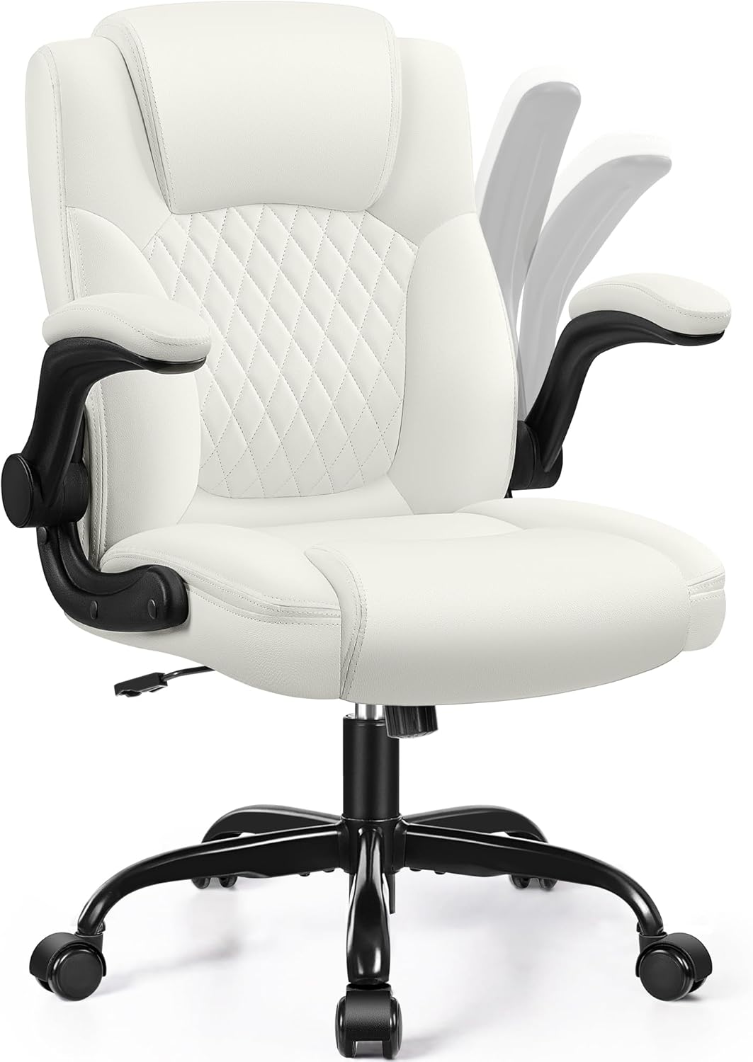 leather office chair, pu home computer desk chairs with ergonomic back support, 360°swivel free?small gaming chair with wheels and adjustable armrests, for short people use white 1 pack