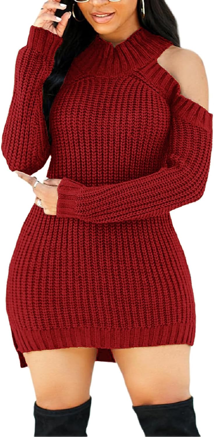 Sweater Dresses for Women Casual Sexy Off Shoulder Long Sleeve Knit Pullover Winter Pullover Dress
