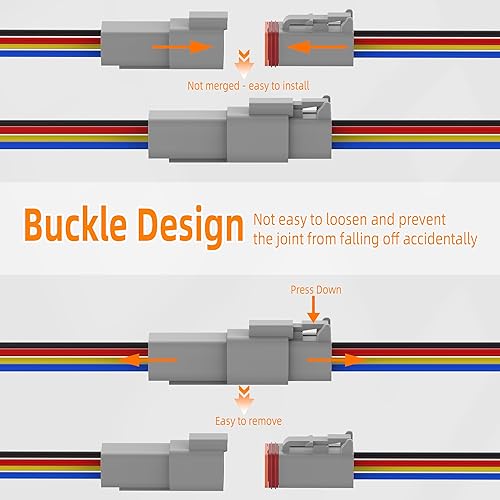 Miniatura 9 de Conector eléctrico impermeable de 3 pines, 7.9 pulgadas, 16 AWG, conectores eléctricos macho y hembra para automóvil, barco, camión y otras