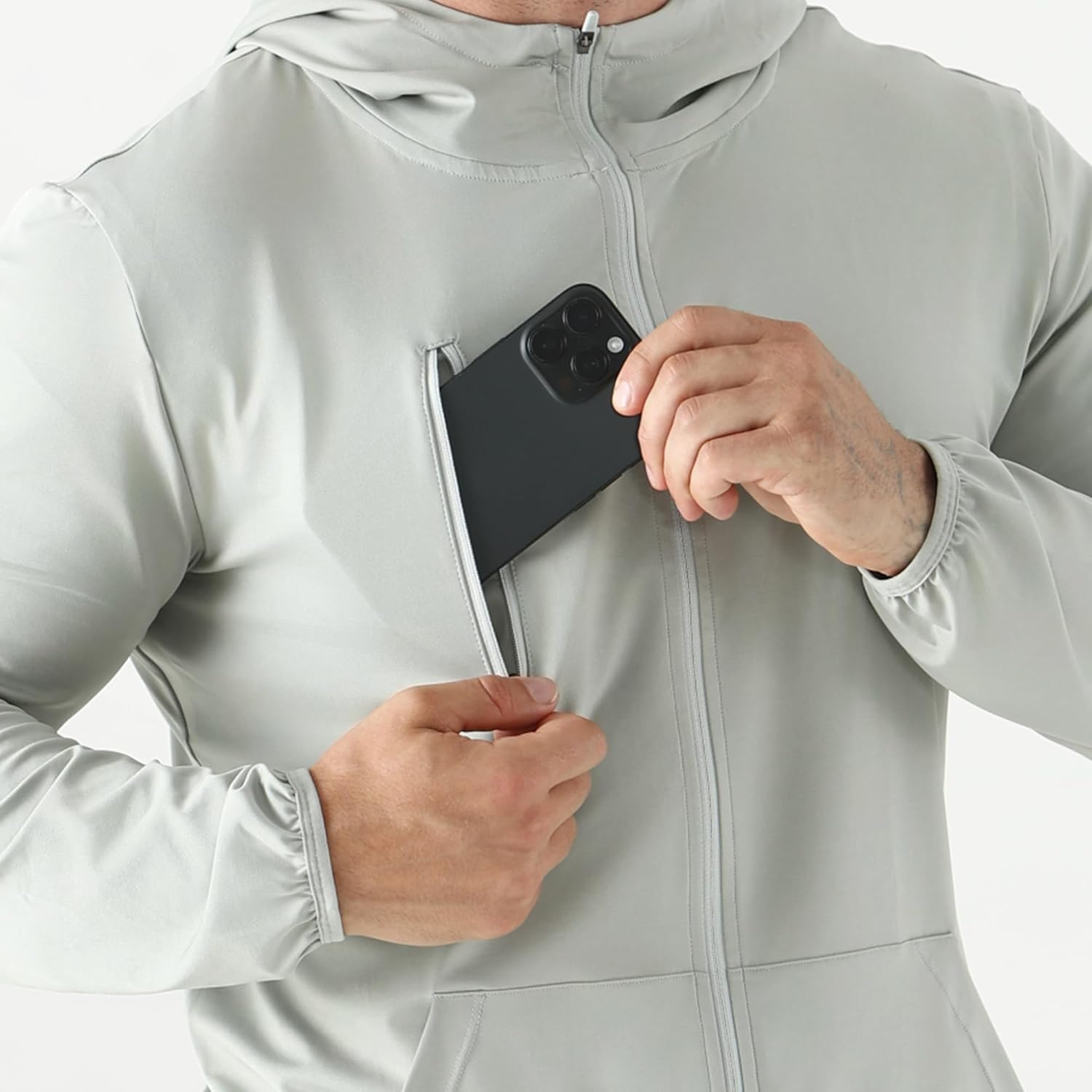 Mens Lightweight Running Jackets,UPF 50+ Workout Windbreaker Zip Up Hoodie Men with Pocket - Image 2