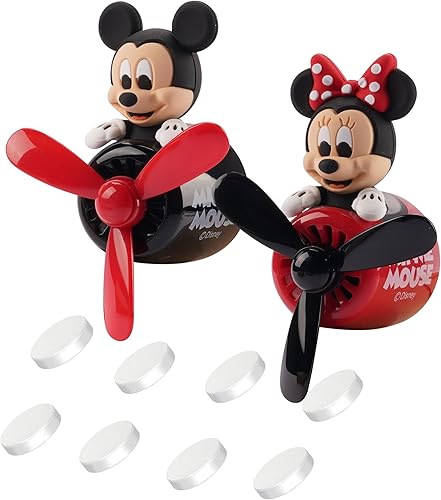 2 ambientadores de coche lindos dibujos animados de ratón, piloto, hombres y mujeres, hélice giratoria para automóvil, ventilador de salida de aire,