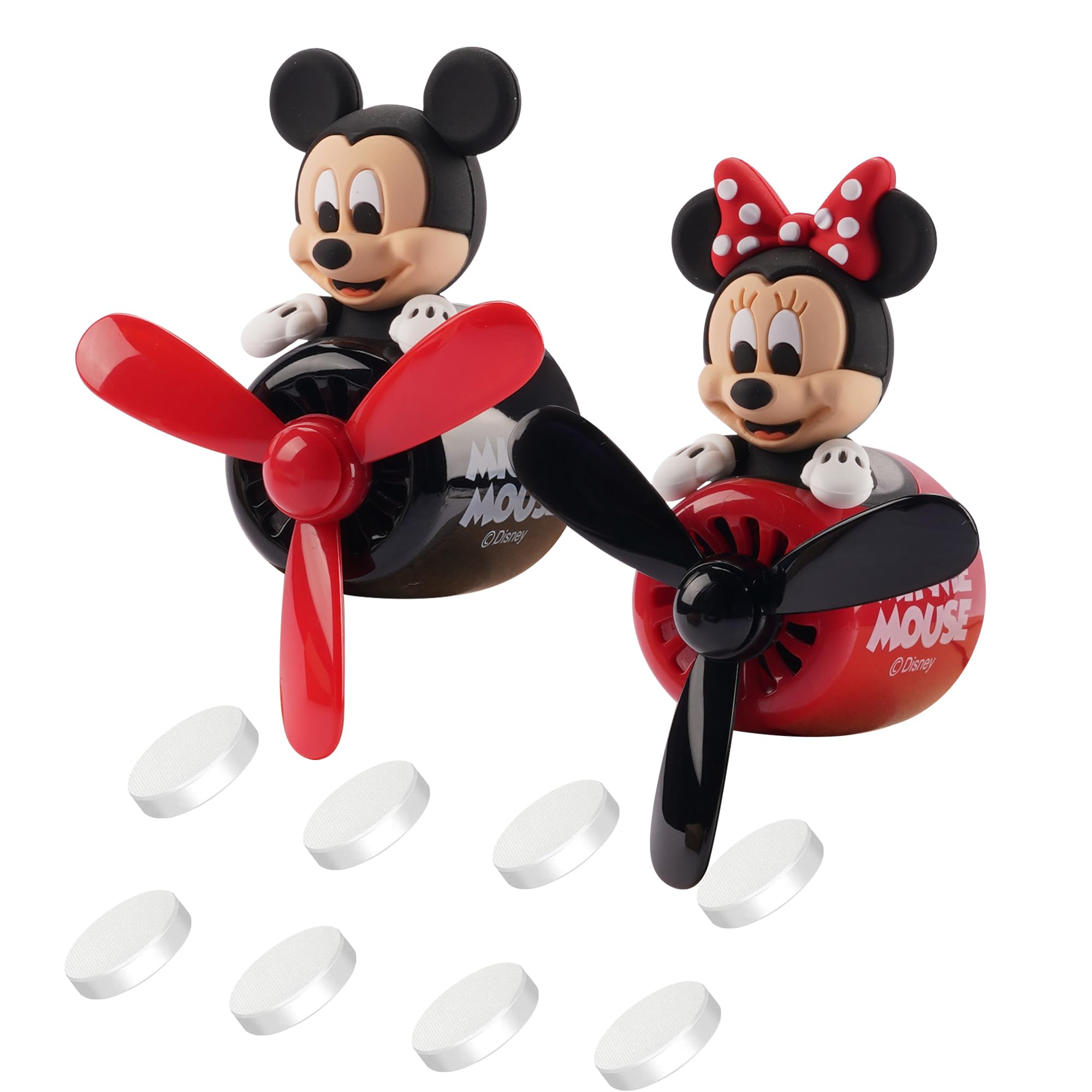2Pcs Car Air Fresheners Cute Cartoon Mouse Pilot Men Women Car Perfume Rotating Propeller Automotive Air Outlet Fan Creative Diffuser Car Decoration (M.ickey+M.innie)