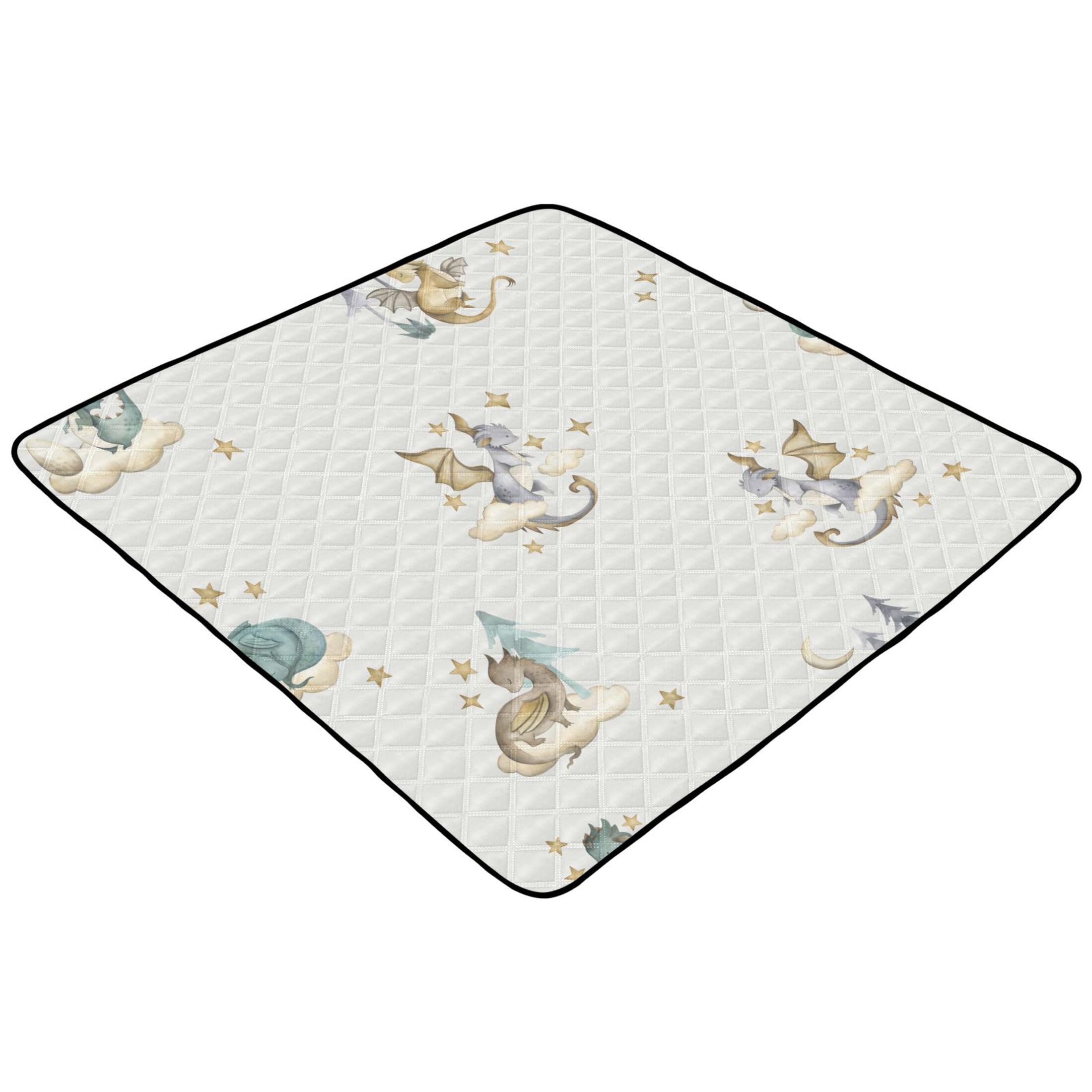 Vozoza Dragon Animals Watercolor Baby Playmat Washable Playroom Crawling Mat Non-Slip Play Mats for Floor 50x50 Playpen Mat