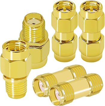 CNARIO SMA Connector Kit 6PCS, SMA Adapter Kit Female/Male to Female/Male Coaxial Cable Connector for Antennas, Wireless LAN Devices, Radio, WiFi
