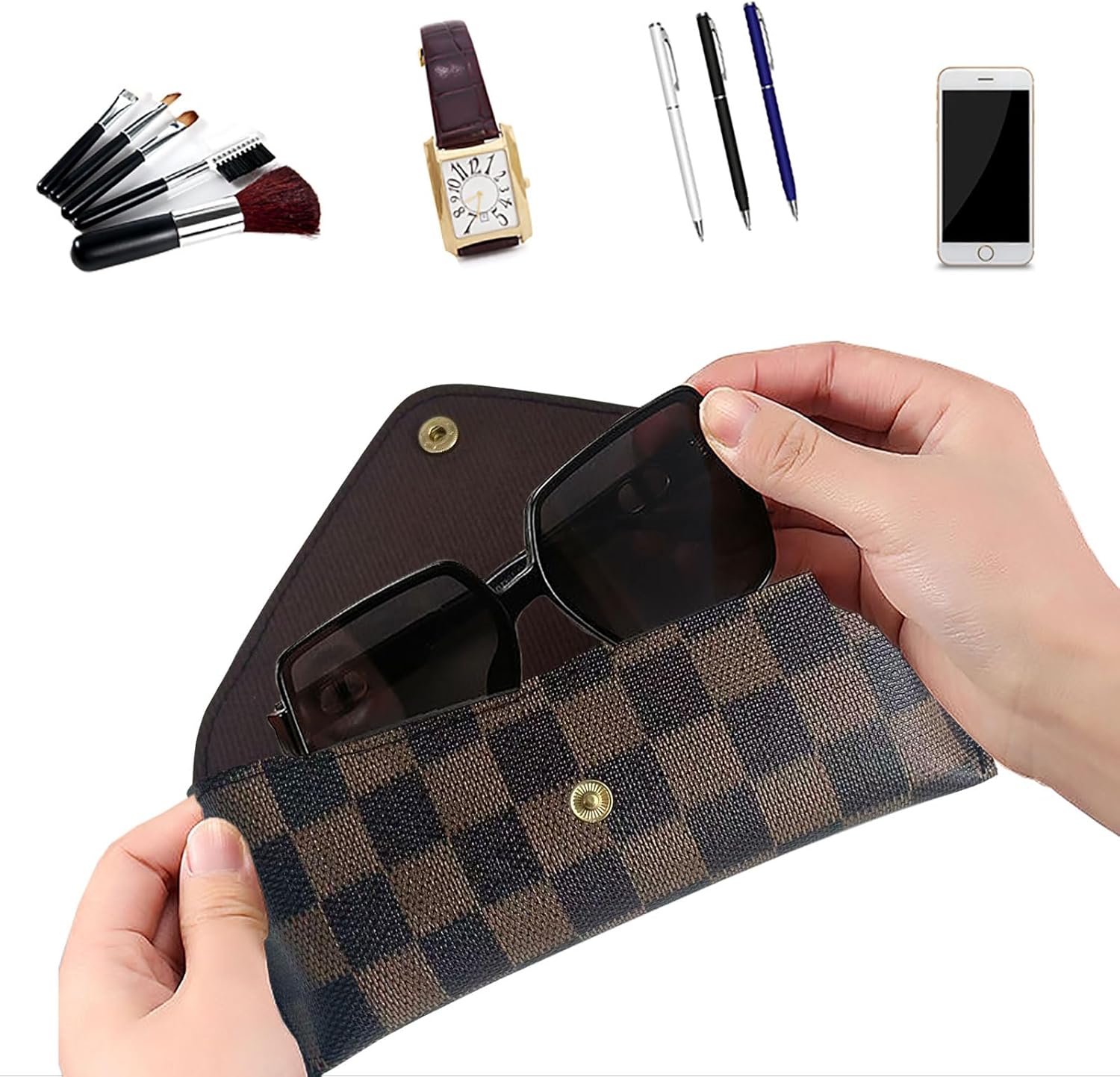 Glasses storage bags to prevent lens scratches, button-type myopia glasses storage bags, unisex glasses bag leather bags - Image 3