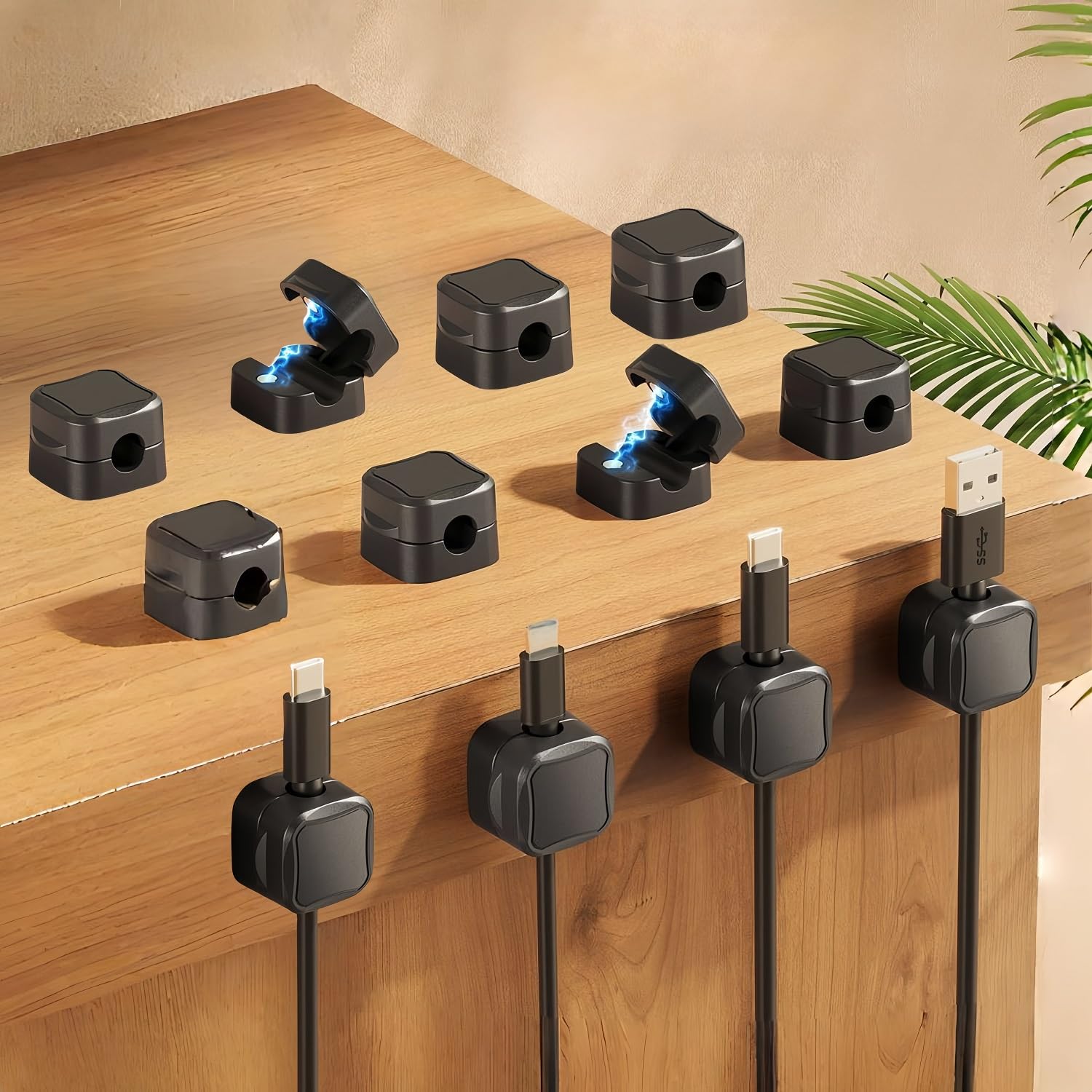 12 Pack Cord Organizer Holder, Magnetic Desk Cable Clips Management, Hide Phone Charging Cable Keeper, Strong Adhesive Wire Charger Holder for Nightstand, Kitchen Appliances, Office Supplies