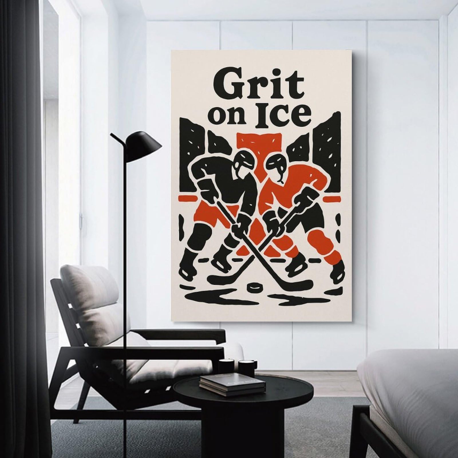 Junmoney Grit on Ice Hockey Wall Picture Print 24x36inch(60x90cm), for Bedroom Decor, Cosy Corners Or Studios, Home Artwork with A Soft Interior Feel