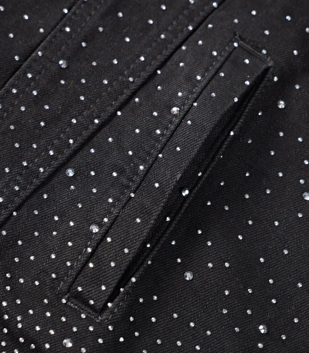 SHION7 Men's Denim Jacket, Slim Fit Streetwear Jean Jackets For Men, Fashionable Embellished Rhinestone Jeans Coat - Image 5