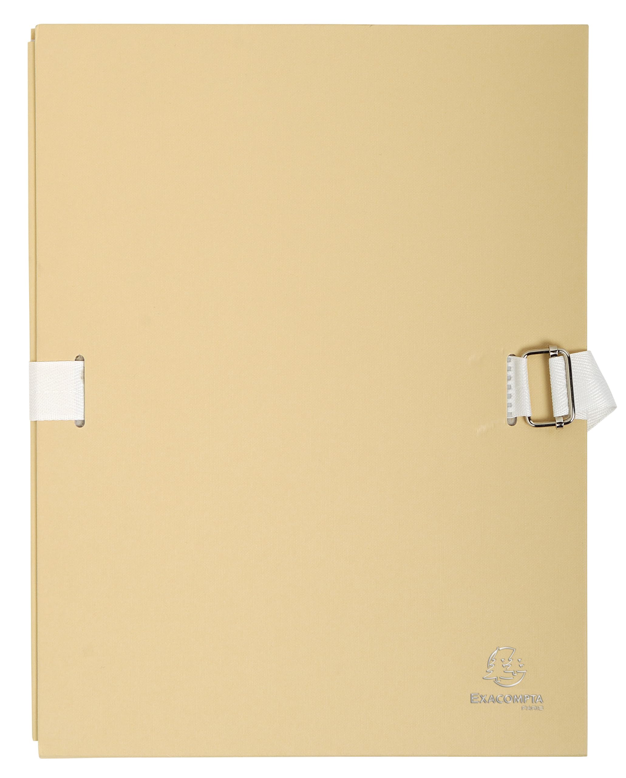 Exacompta - rif. 370E - cartone da 10 cartellette con dorso estensibile in carta telata colorata - dorso estensibile fino a 13 cm - chiusura con cinghia - dim 24X32 cm - per formato A4 - col. mastice