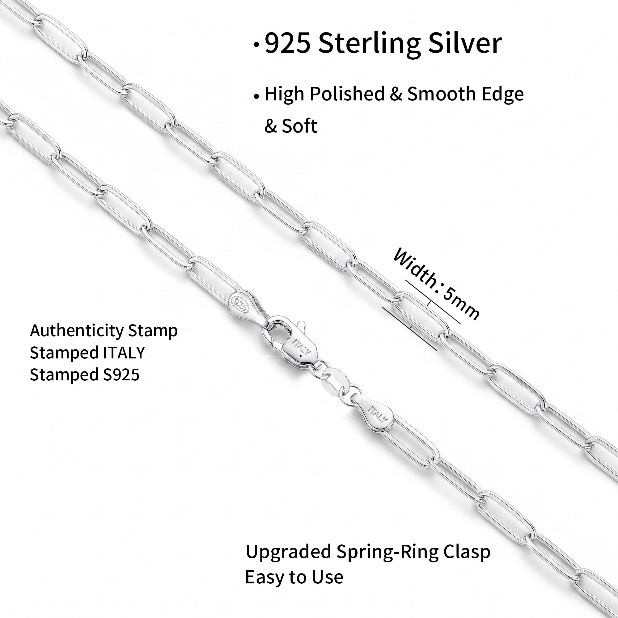 S925 Sterling Silber Over Kette Damen 5MM Breit Büroklammer Kette
