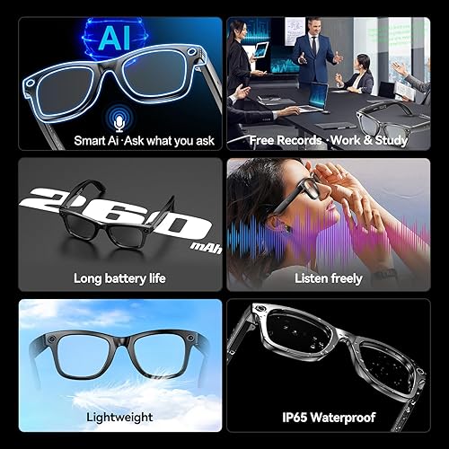 Miniatura 2 de Lentes inteligentes AI con cámara HD y Bluetooth, reconocimiento de fotos AI y diálogo interactivo, Bluetooth 5.4 con cancelación de ruido y batería