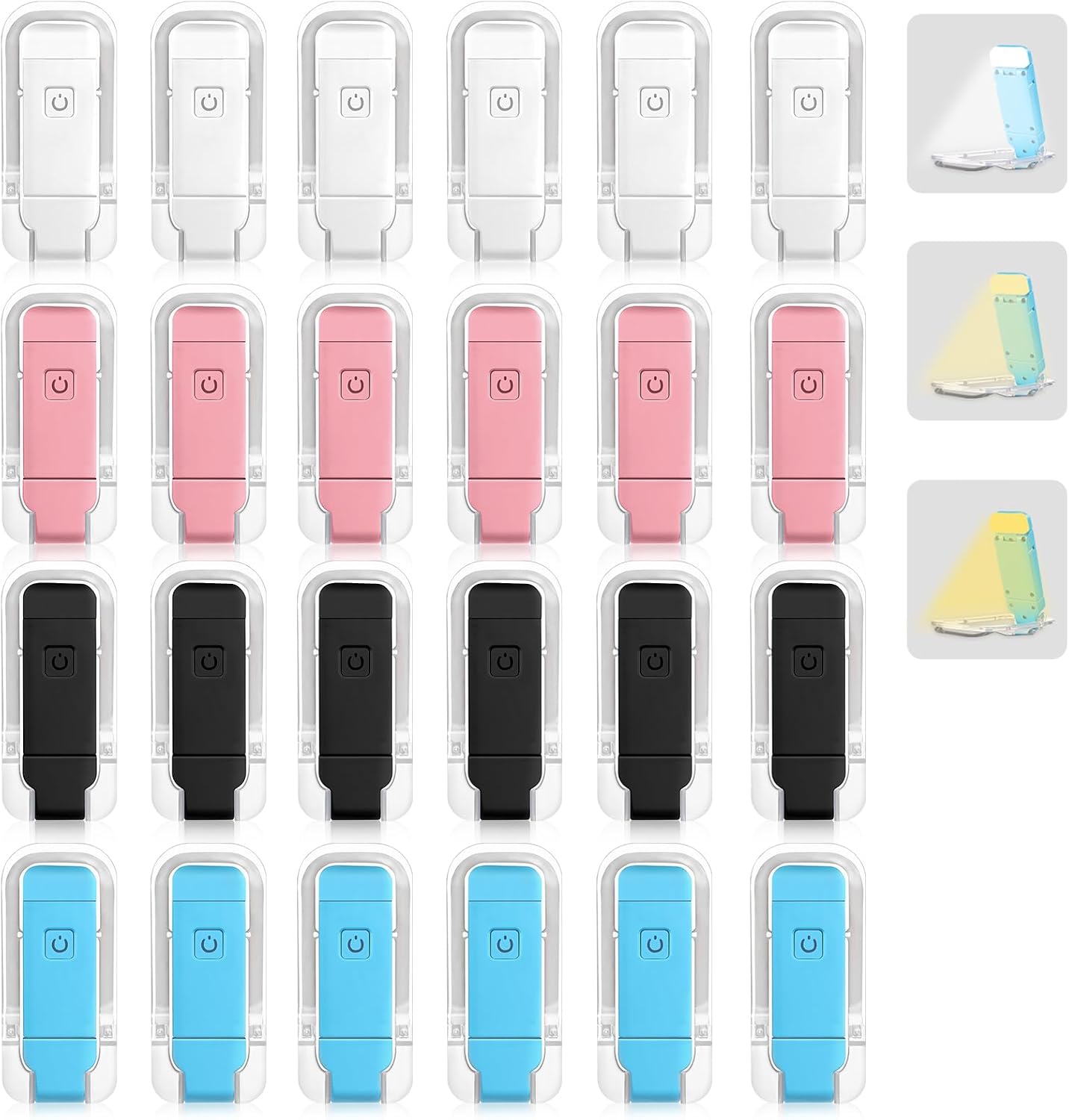 VZZNN 24 Pack Reading Light,Rechargeable Book Light for Reading in Bed,Clip-On Book Lights with 3 Color Temperature,Bulk Gifts for Book Lovers Kids Adults（Multicolor）