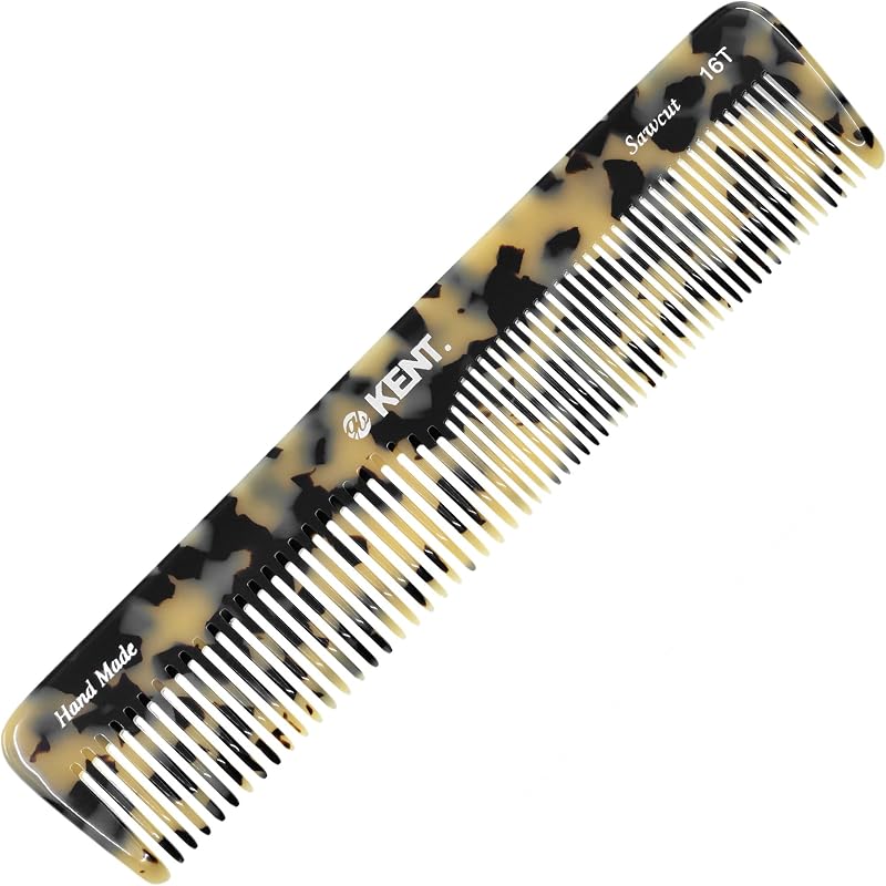 Kent 16T TW Dientes finos y anchos para el cuidado diario, Peine de peinado hecho a mano para todo tipo de cabello, Peine desenredante de cabello húmedo o seco para hombres y mujeres, Corte de sierra pulido a mano, Hecho en Inglaterra