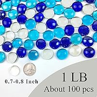 Vista 2 de Canicas de vidrio plano de 1 libra para jarrón, 100 piezas de guijarros de vidrio de color azul mezclado. Rocas de vidrio para rellenos de jarrones
