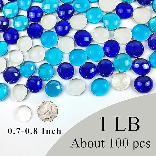 Miniatura 2 de Canicas de vidrio plano de 1 libra para jarrón, 100 piezas de guijarros de vidrio de color azul mezclado. Rocas de vidrio para rellenos de jarrones,