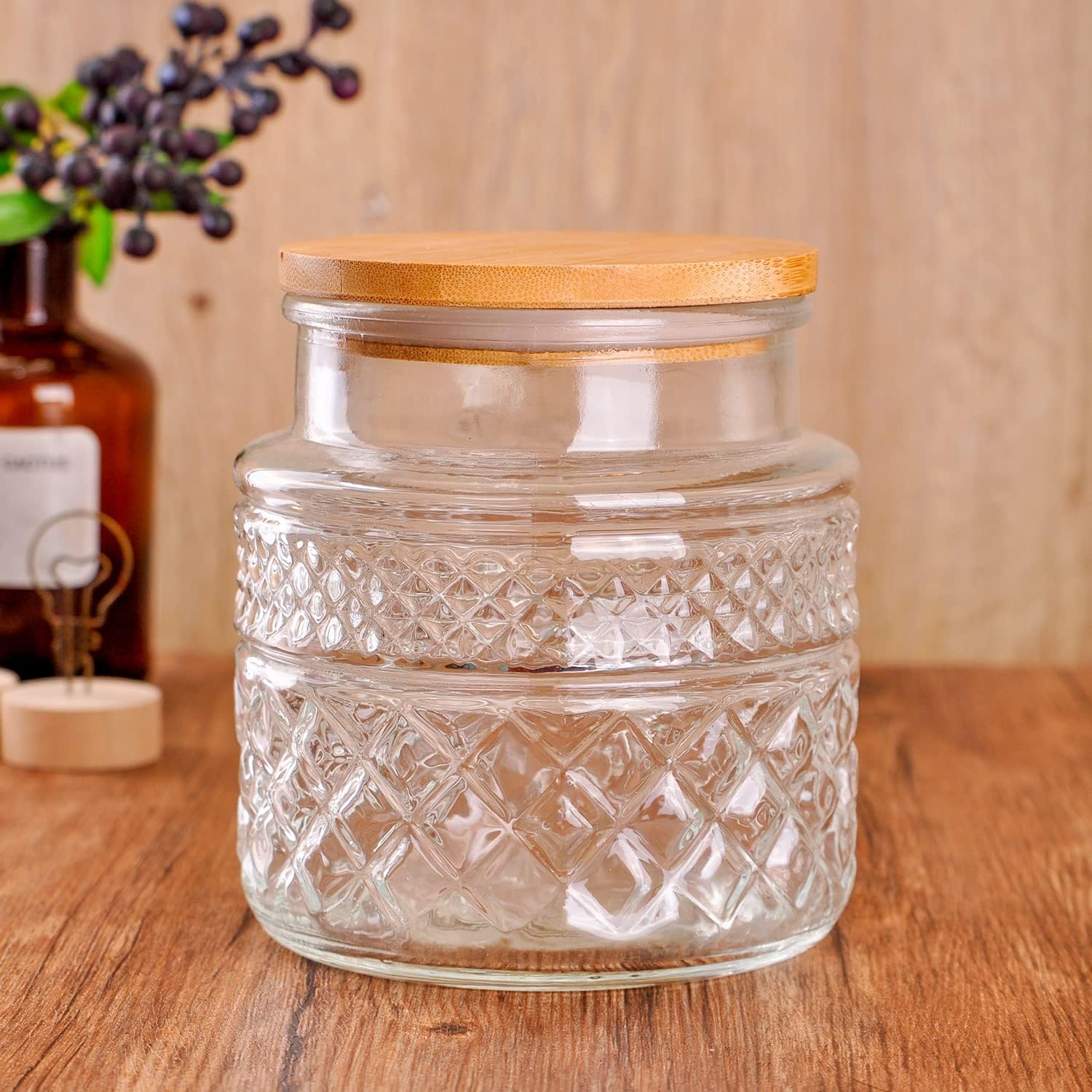 WHJY Glass Storage Container with Lid, Airtight Glass Jars, Farmhouse Tea Canister, Dog Treat Jar for Pet, Glass Candy Cookies Coffee Canister Jar Bath Salt Container - Round 47 oz image 5