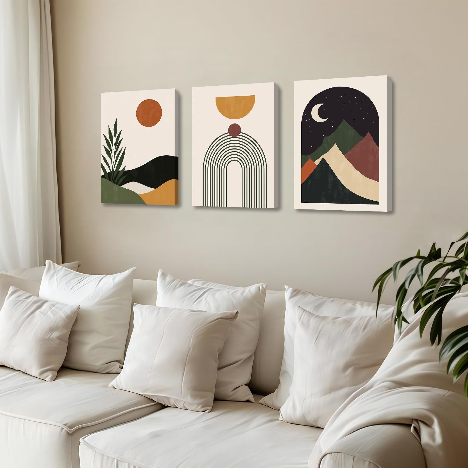 Celestdeco Set Quadri Astratti Su Tela Con Cornice - Motivo Geometrico Neutro - 40x60 Cm - Per Soggiorno, Camera, Ufficio