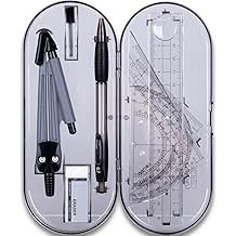 Math Geometry Kit Set 8 Pieces Student Supplies with Shatterproof Storage Box &amp; Reusable Pouch,Includes Rulers,Protractor,Compass,Pencil,Eraser.for Students and Engineering Drawings