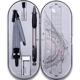Compass Set for Geometry Math Geometry Kit 8 Pieces - Student Supplies Drawing Compass, Protractor, Rulers, Pencil Lead Refills, Pencil, Eraser for Students and Engineering Drawing
