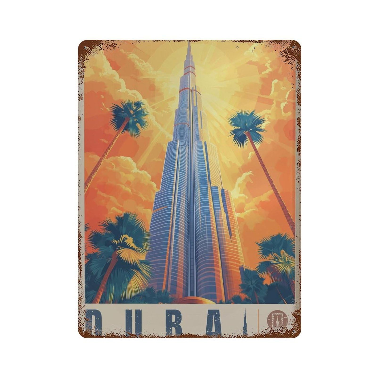 xiaoxiaoshen Dubai Travel Burj Khalifa UAE Wall Decor Art Metal Tin Poster Modern Home Decor Art Home Bar Shop Decorations Vintage Sign 40x30cm