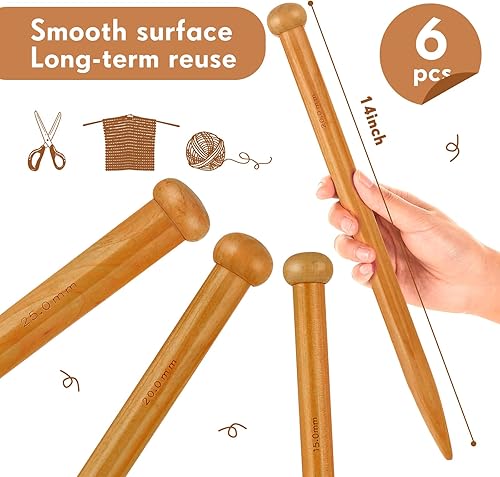 Miniatura 2 de 6 agujas de tejer grandes grandes de madera recta, 3 tamaños, agujas de tejer extra grandes para principiantes, manualidades de tela, ganchillo de