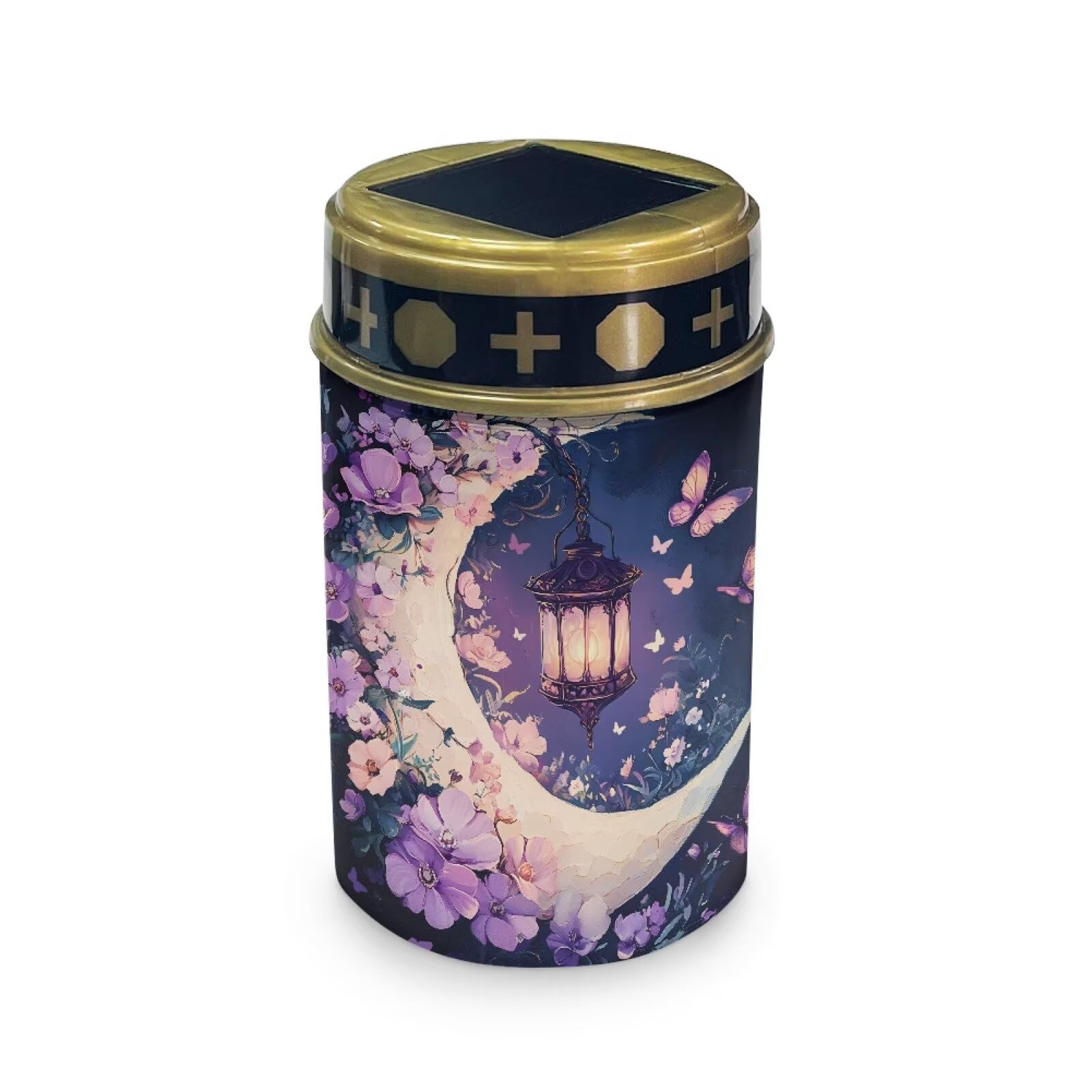 HUGS IDEA Moon Solar Lights for Cemetery Purple Floral Solar-Powered Grave Lights ABS Led Lanterns Waterproof Garden Ornaments Outdoor Lights for Patios Yard