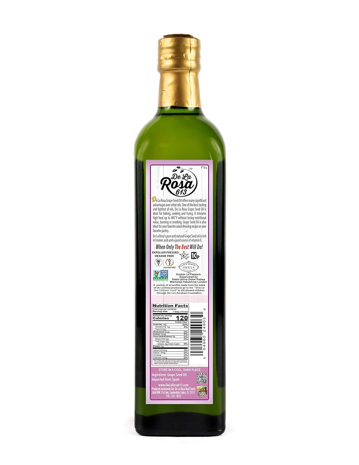 De La Rosa Grape Seed Oil & Extra Virgin Olive Oil, 100% Pure, Raw & Unfiltered, Vegan, Kosher, Non-GMO & Gluten Free, Great for Salad Dressings, Marinades & More 25.4 Oz (Pack of 2)