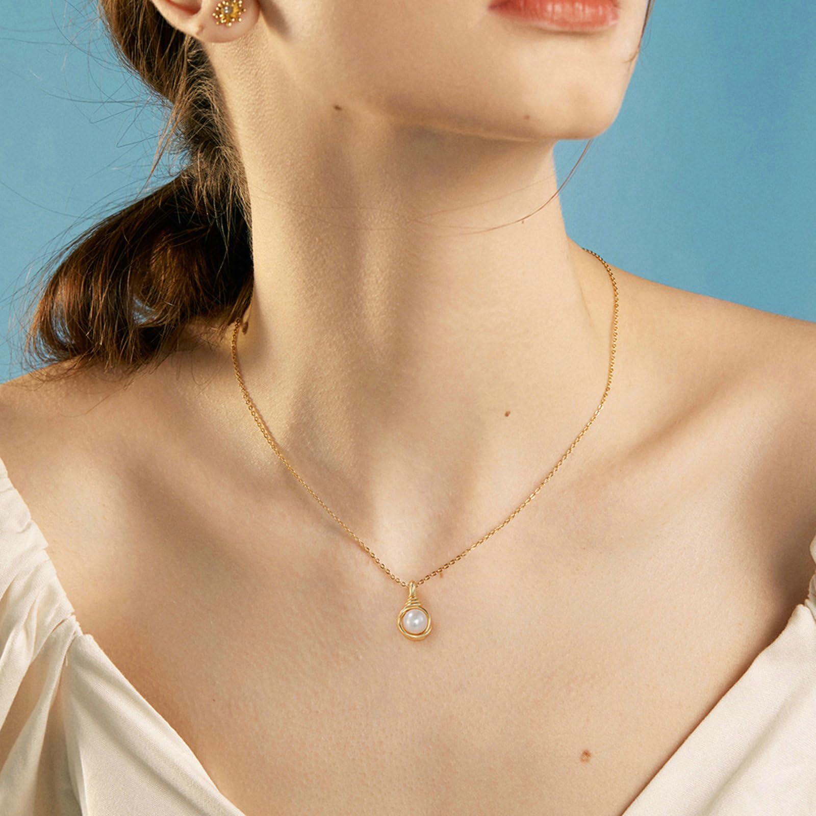 Collana con Ciondolo Donna in Argento Sterling 925 Oro Collana Pendente Pendente Perla Perla