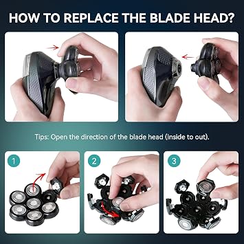 kensen 7D Head Shaver Replacement Head - Electric Shaver Replacement Head 7 Heads for Bald Men Wet and Dry Compatible Many Models Waterproof Head Razor