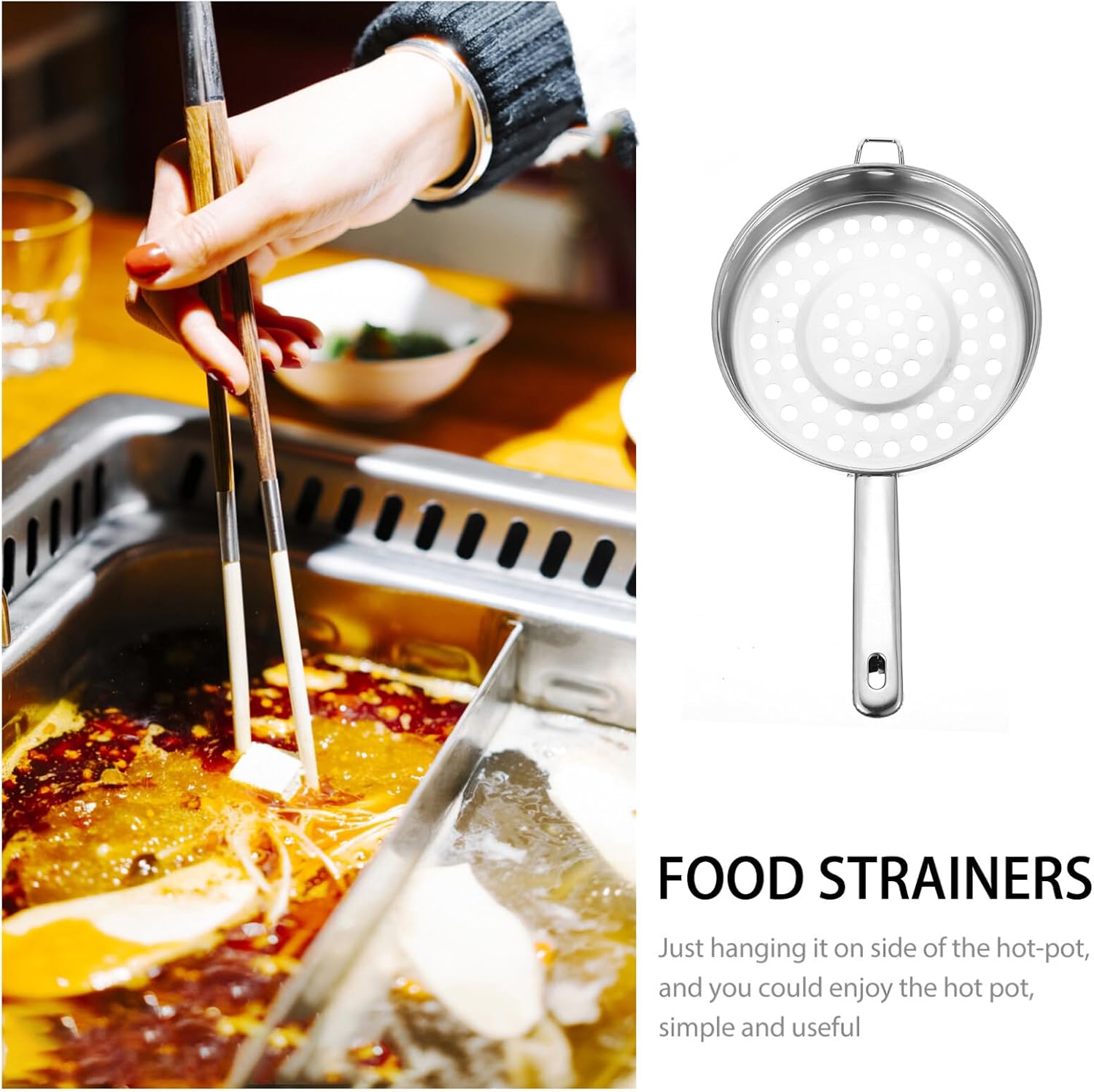 VOSAREA Stainless Steel Hot Pot Strainer Scoops Hot Pot Soup Ladle Slotted Spoon Skimmer Seafood Spoon Manual Rice Noodle Maker Kitchen Asseccories 37cm Silver