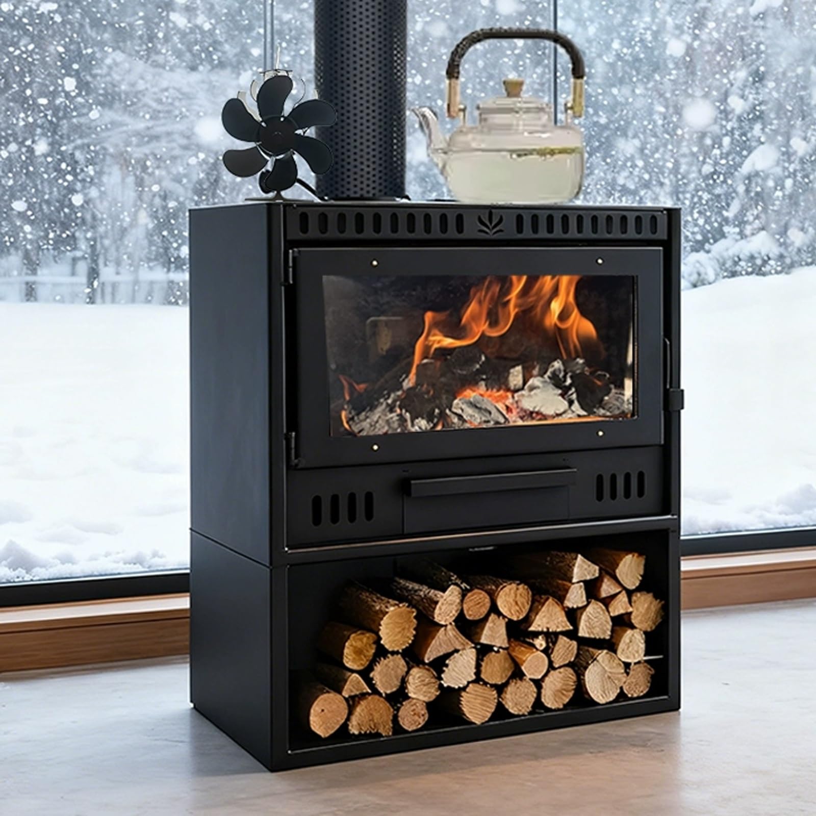 Chimenea PortáTil, Estufa De LeñA, Estufa De CarbóN, CalefaccióN De 80 M² con Cuerda For Tabaco Y LeñEro, 2 Ventanas De ObservacióN De Fuego