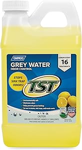 Camco TST Camper/RV Grey Water Odor Control - Removes Grease Buildup in Gray Water Tank, Sink & Shower Drains - 4oz Treats 40-Gal Holding Tank - Safe Septic Tank Treatment - Lemon, 64 oz (40256)