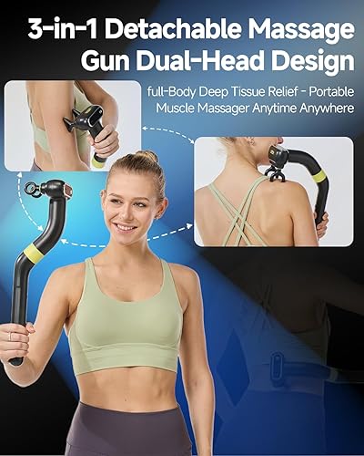 Miniatura 4 de Pistola de masaje de doble cabeza, masajeador de espalda 3 en 1 de tejido profundo con mango de extensión desmontable para áreas difíciles de