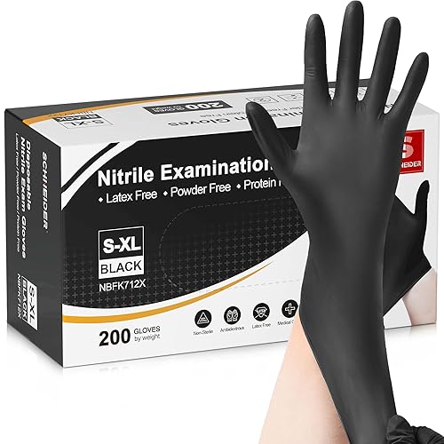 Miniatura 12 de Schneider Guantes de examen de nitrilo, negro, 4 mil, sin látex, guantes desechables para examen médico, guantes de limpieza, guantes de preparación
