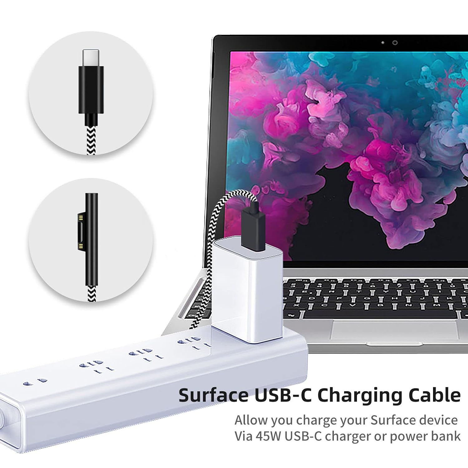 Sisyphy Surface Connect to USB-C Charging Cable, 6ft Zebra Nylon Braided image 2