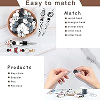 Vista 6 de Sunrony 70 cuentas de silicona para hacer collares, cuentas redondas de silicona a granel de 0.591 in para bolígrafos (negro)