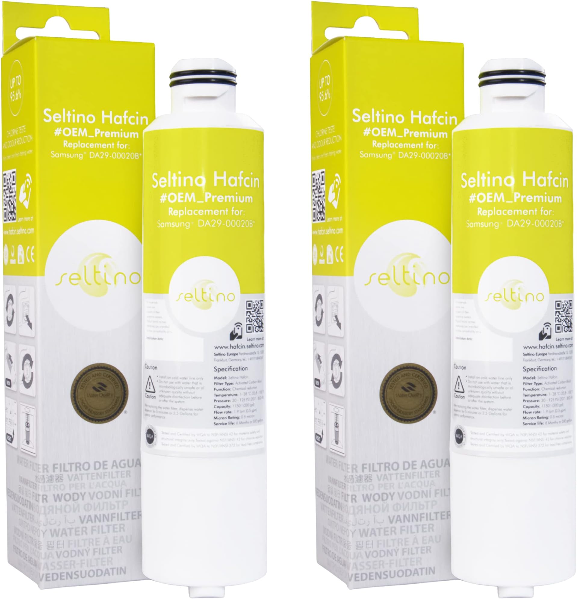 2 x Seltino HAFCIN Premium Water Filter - replacement for Samsung DA29-00020B, HAF-CIN/EXP, HAF-CIN/EXP. Extra capacity. WQA certified.