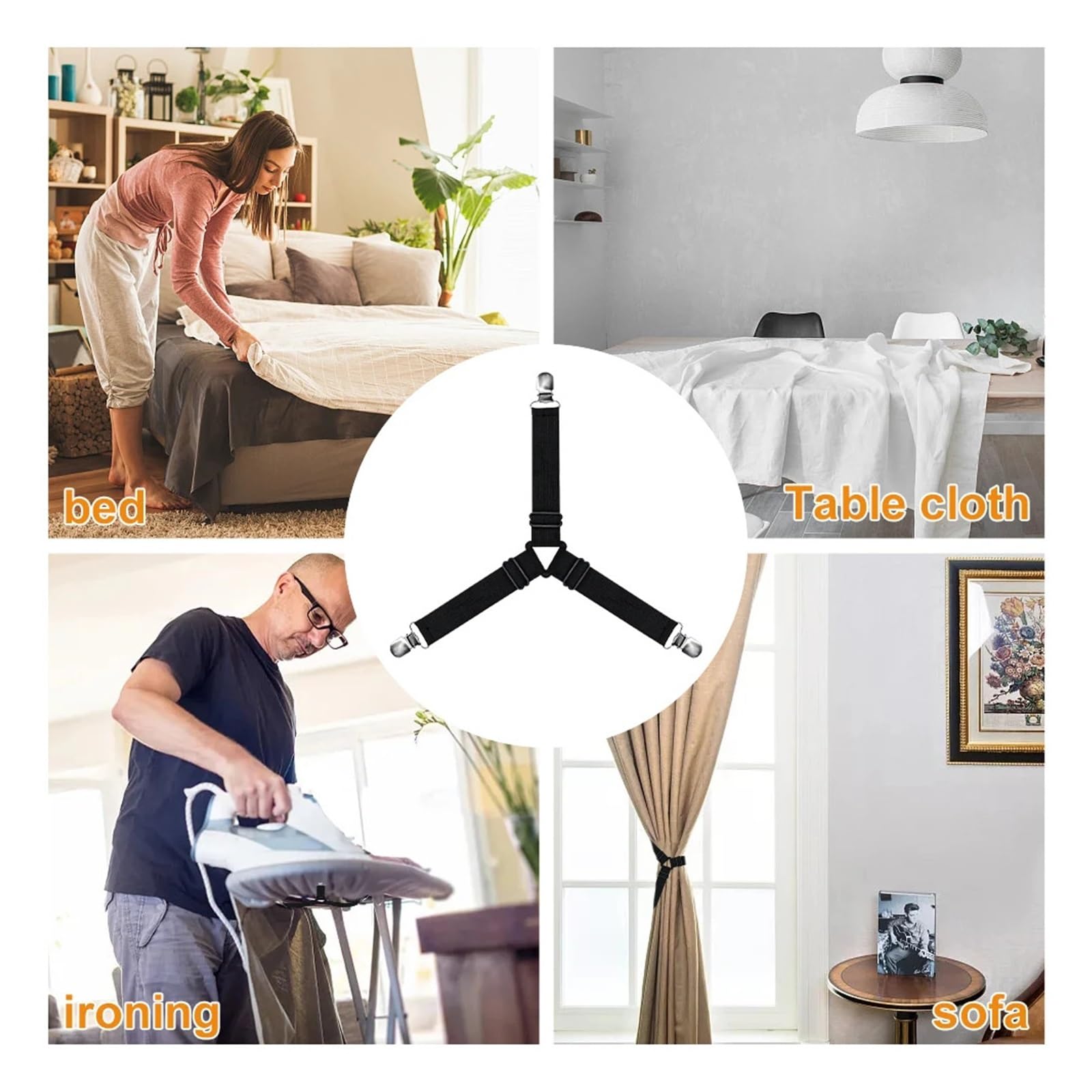 Bettlaken-Greifer, 4er-Pack, Matratzen-Clip-Halter, verstellbar, Schwarz, Weiß(Black)